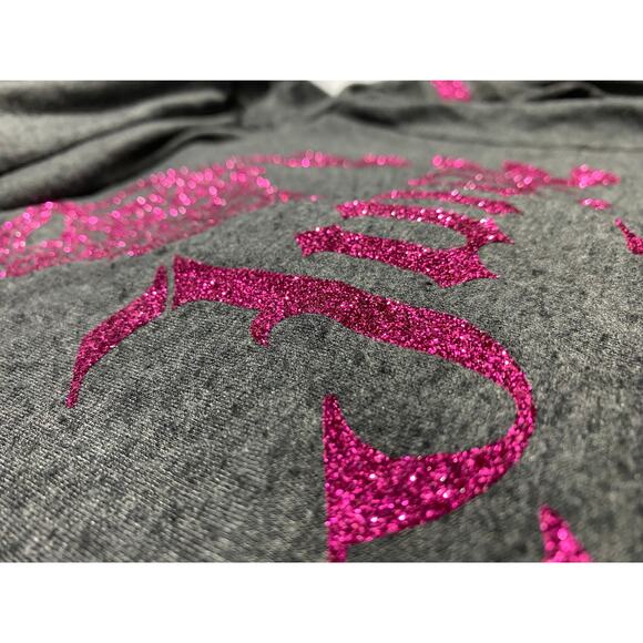 Juicy Couture Zip Hoodie Size Large Dark Gray Pink Glitter Crown Logo Y2K Style - Picture 6 of 8